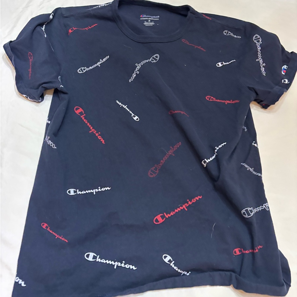 Champion Men's Black and Red Logo Tee
